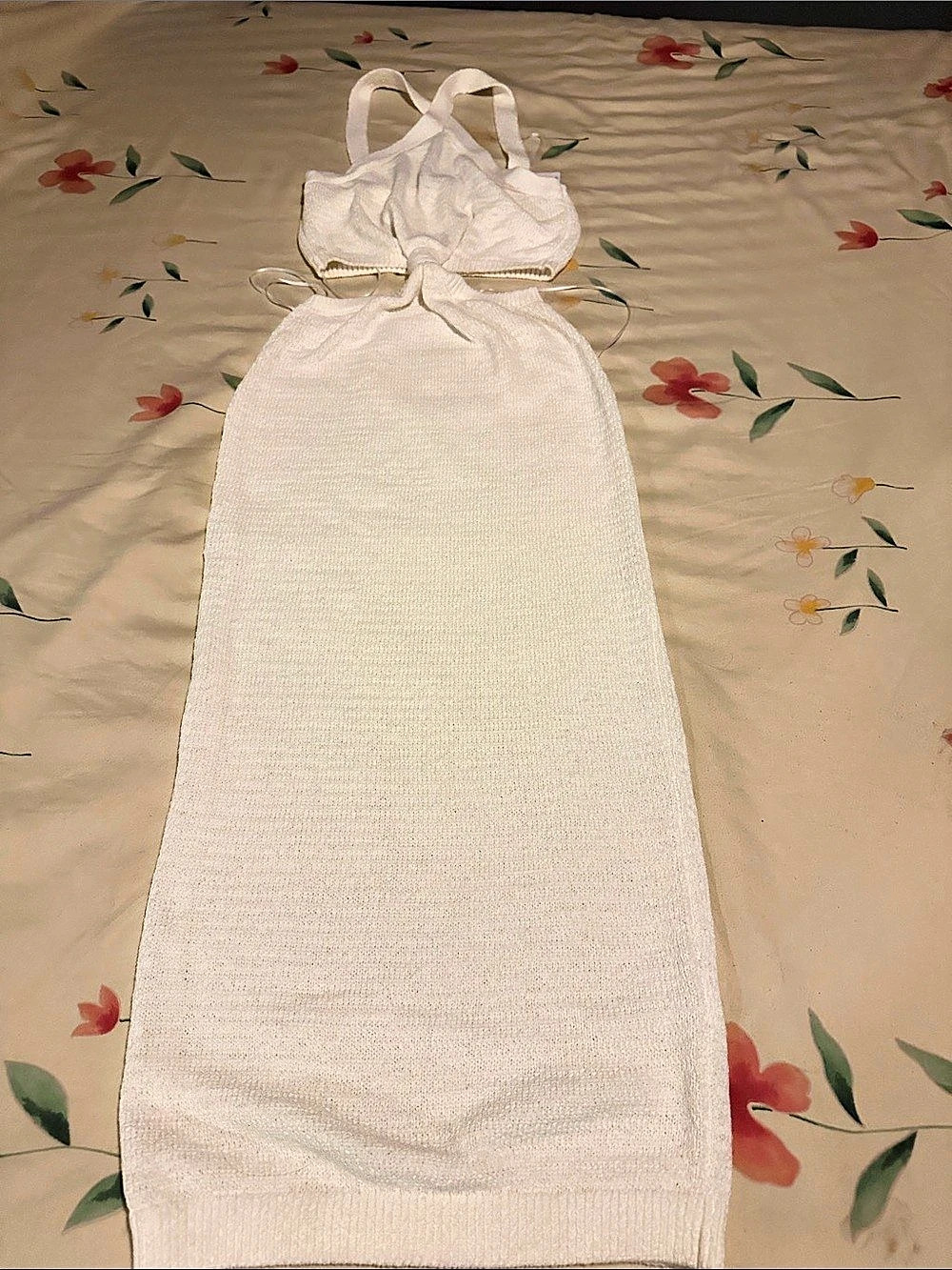 Express Halter Cutout Knot Front Midi Sweater Dress White